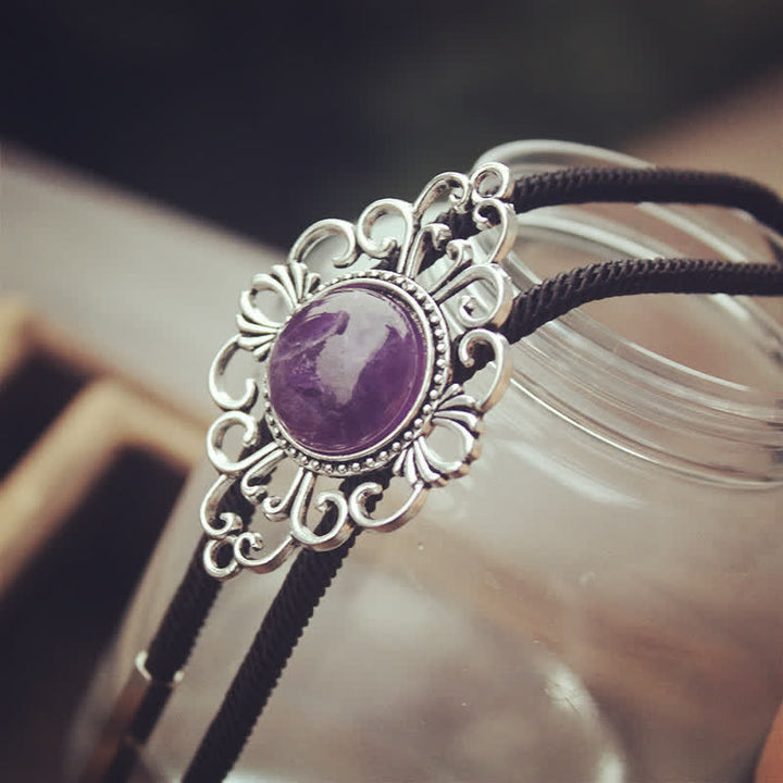 Cravate Bolo Pendentif Médaillon en Pierre d'Art Unique