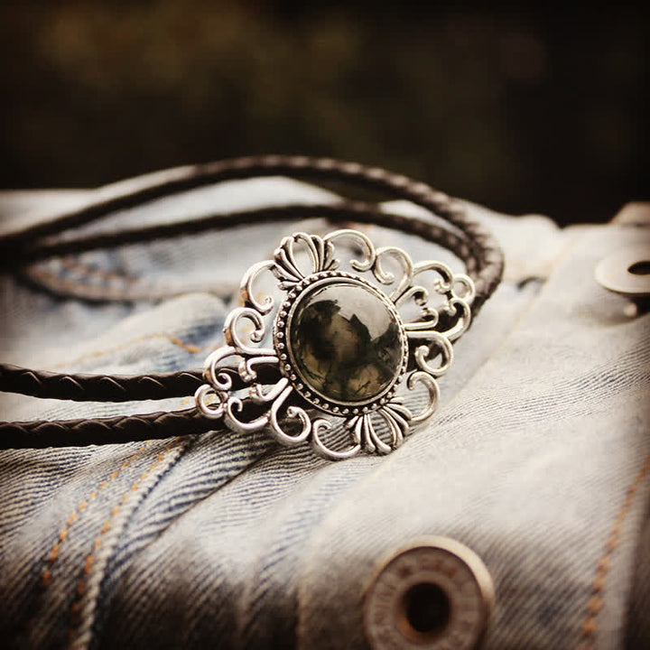 Cravate Bolo Pendentif Médaillon en Pierre d'Art Unique