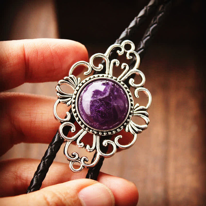 Cravate Bolo Pendentif Médaillon en Pierre d'Art Unique