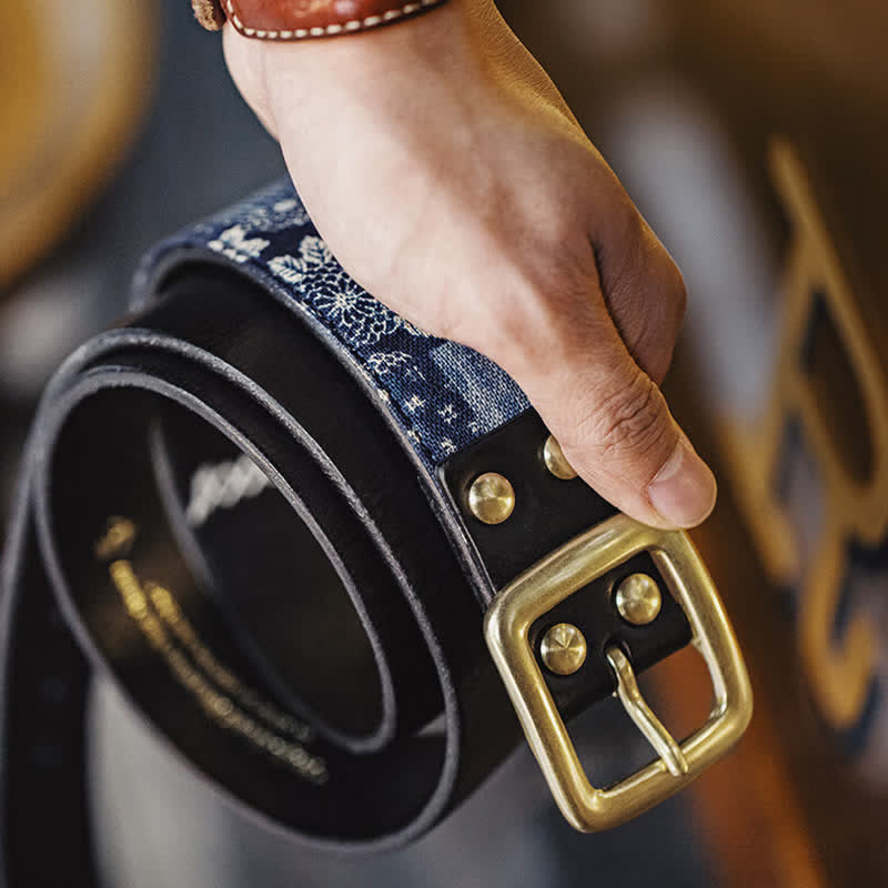 Ceinture en cuir à imprimé floral rétro pour homme