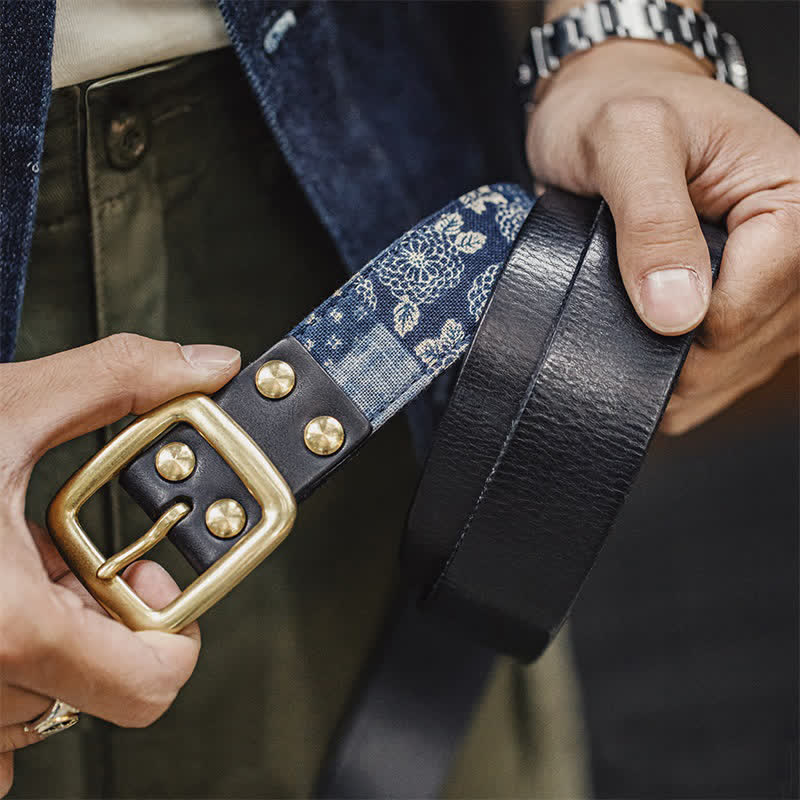 Ceinture en cuir à imprimé floral rétro pour homme