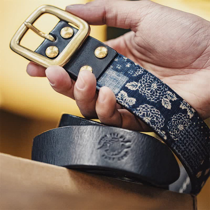 Ceinture en cuir à imprimé floral rétro pour homme