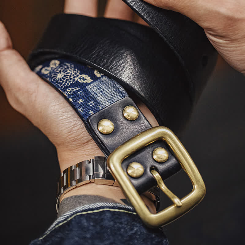 Ceinture en cuir à imprimé floral rétro pour homme