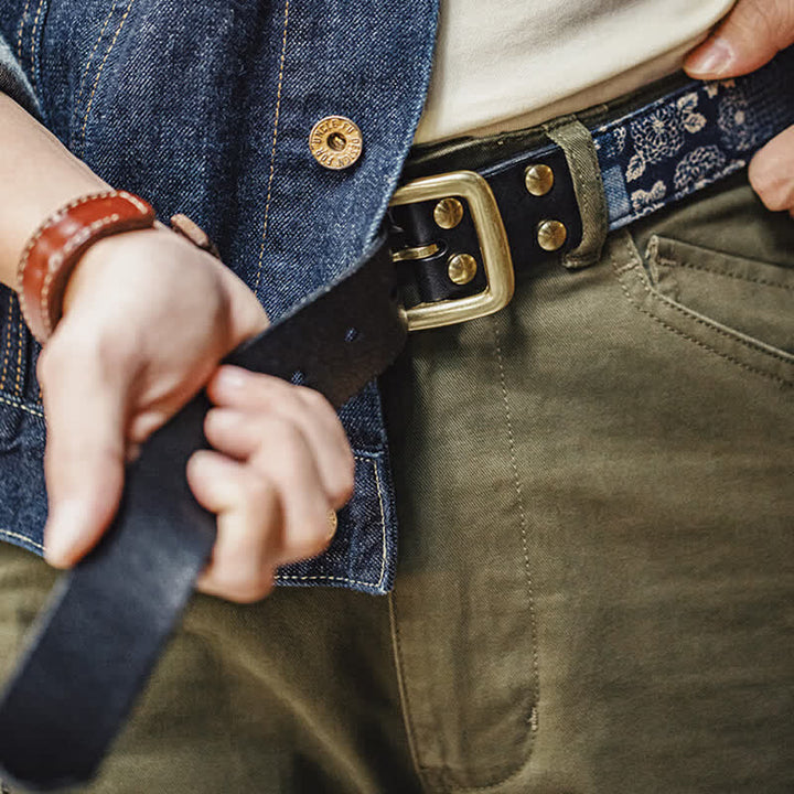 Ceinture en cuir à imprimé floral rétro pour homme