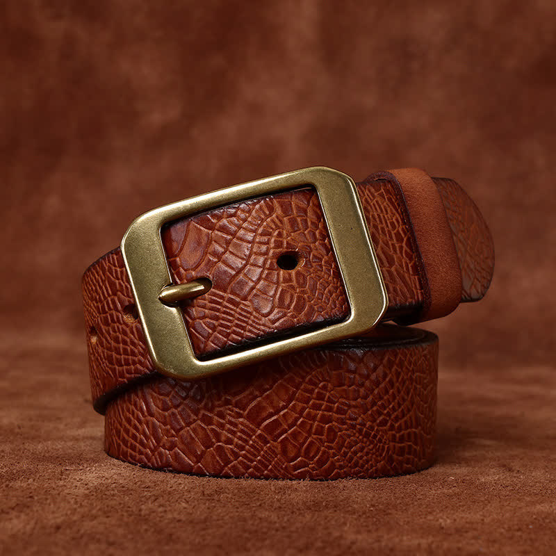 Ceinture en cuir pleine fleur à imprimé crocodile pour homme