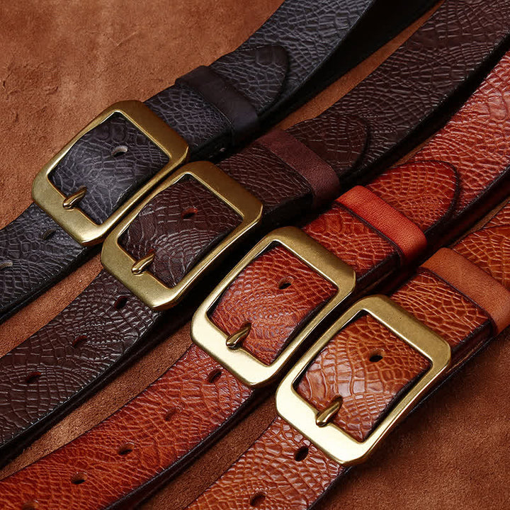 Ceinture en cuir pleine fleur à imprimé crocodile pour homme