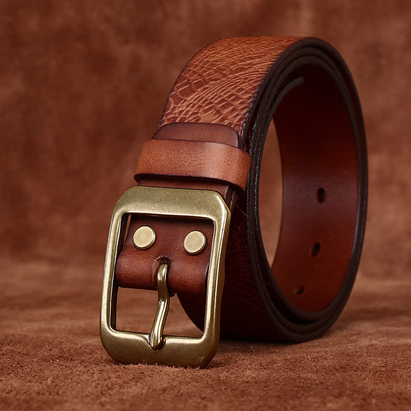 Ceinture en cuir pleine fleur à imprimé crocodile pour homme
