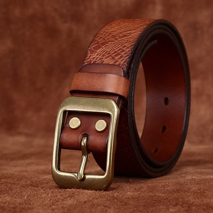 Ceinture en cuir pleine fleur à imprimé crocodile pour homme