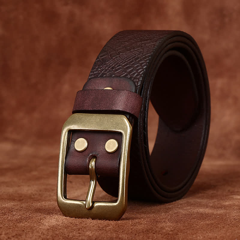 Ceinture en cuir pleine fleur à imprimé crocodile pour homme