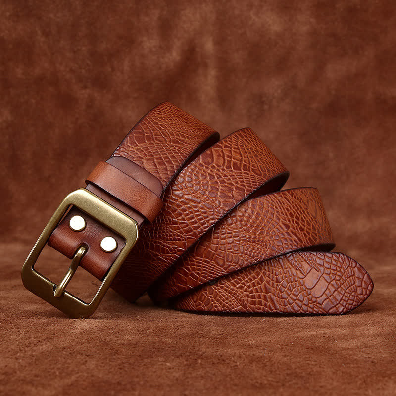 Ceinture en cuir pleine fleur à imprimé crocodile pour homme