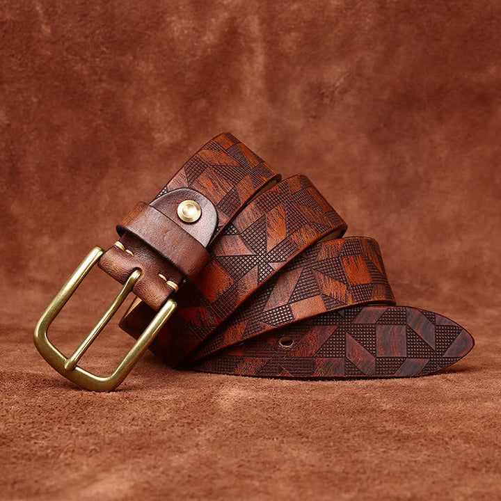 Ceinture en cuir à motif diamant gravé au laser pour homme