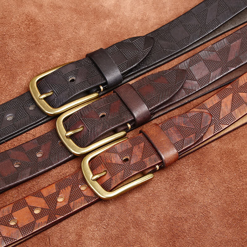 Ceinture en cuir à motif diamant gravé au laser pour homme