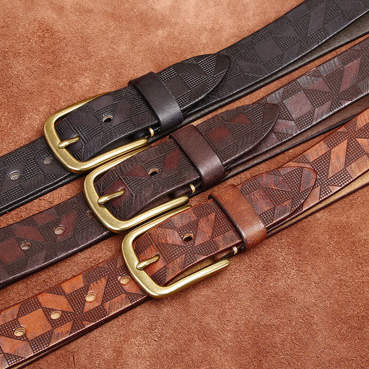 Ceinture en cuir à motif diamant gravé au laser pour homme