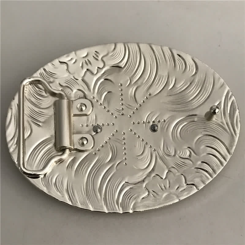 Ceinture en cuir à boucle ovale dorée pour homme avec motif cowboy western