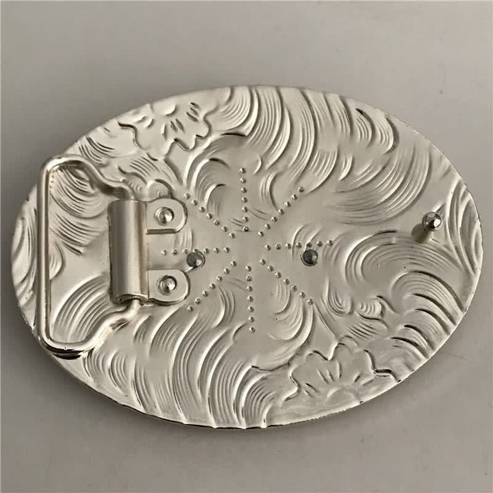 Ceinture en cuir à boucle ovale dorée pour homme avec motif cowboy western