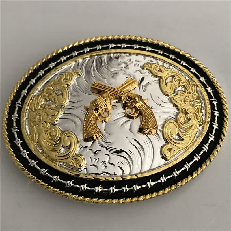 Ceinture en cuir à boucle ovale dorée pour homme avec motif cowboy western