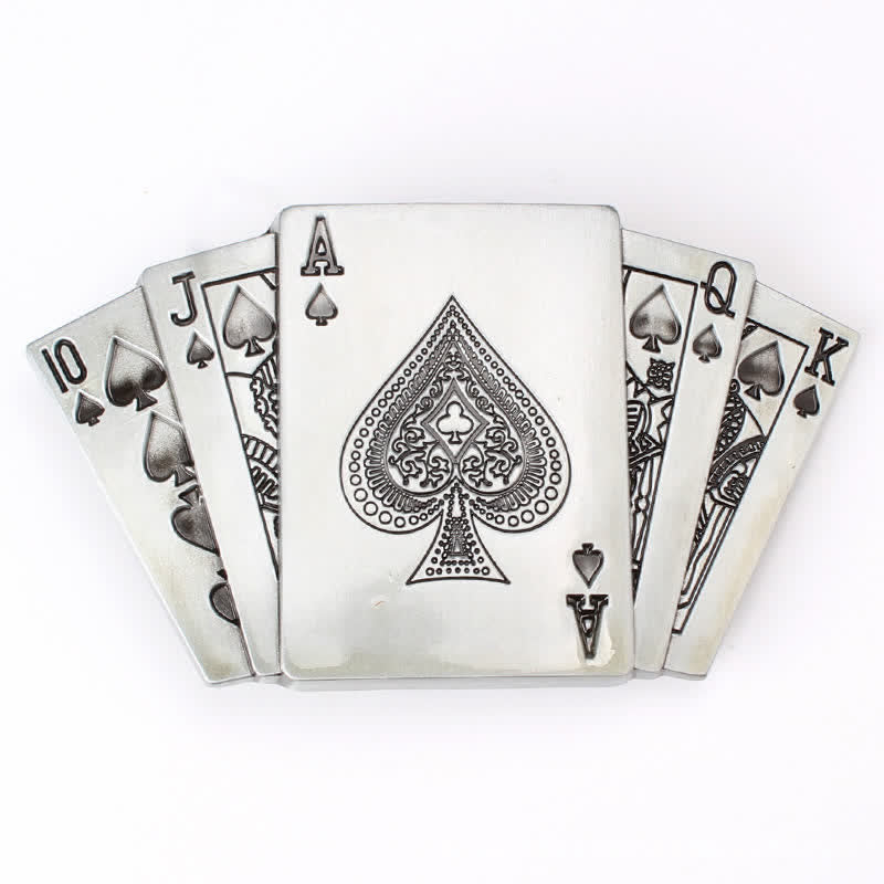 Ceinture en cuir à boucle pour homme avec motif de poker royal flush