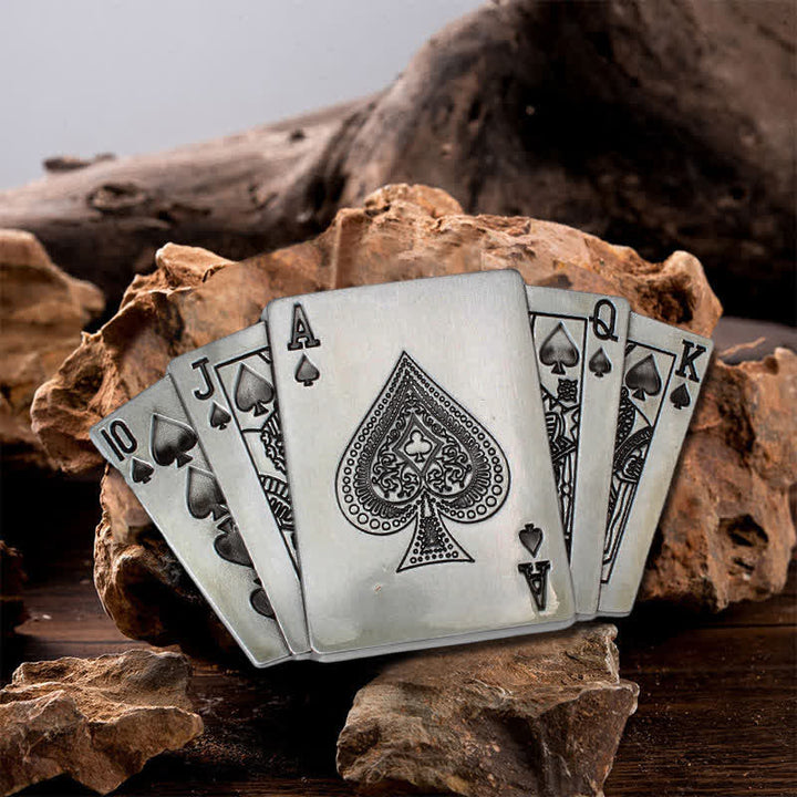 Ceinture en cuir à boucle pour homme avec motif de poker royal flush