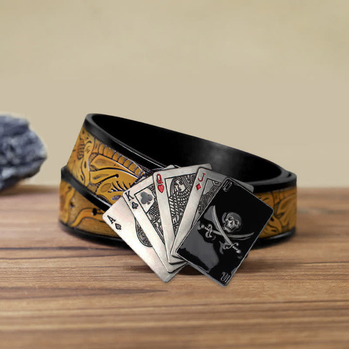 Ceinture en cuir à boucle Poker Flush Skull Pirate DIY pour homme
