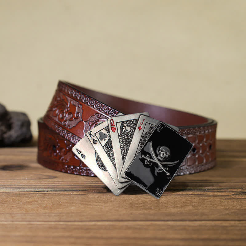 Ceinture en cuir à boucle Poker Flush Skull Pirate DIY pour homme