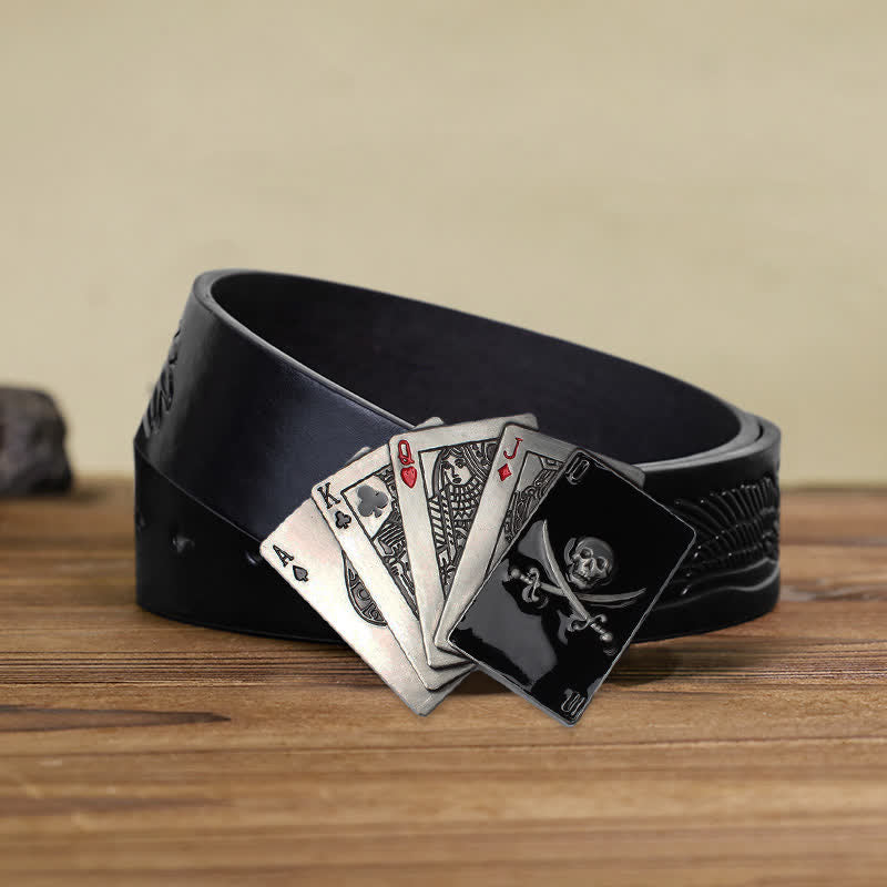 Ceinture en cuir à boucle Poker Flush Skull Pirate DIY pour homme