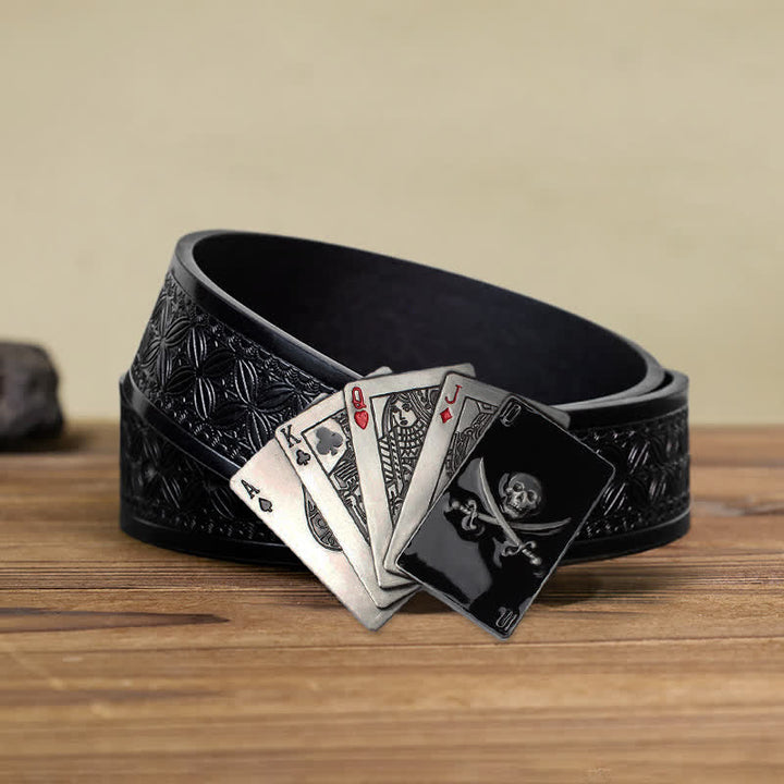 Ceinture en cuir à boucle Poker Flush Skull Pirate DIY pour homme