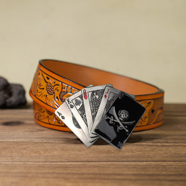 Ceinture en cuir à boucle Poker Flush Skull Pirate DIY pour homme