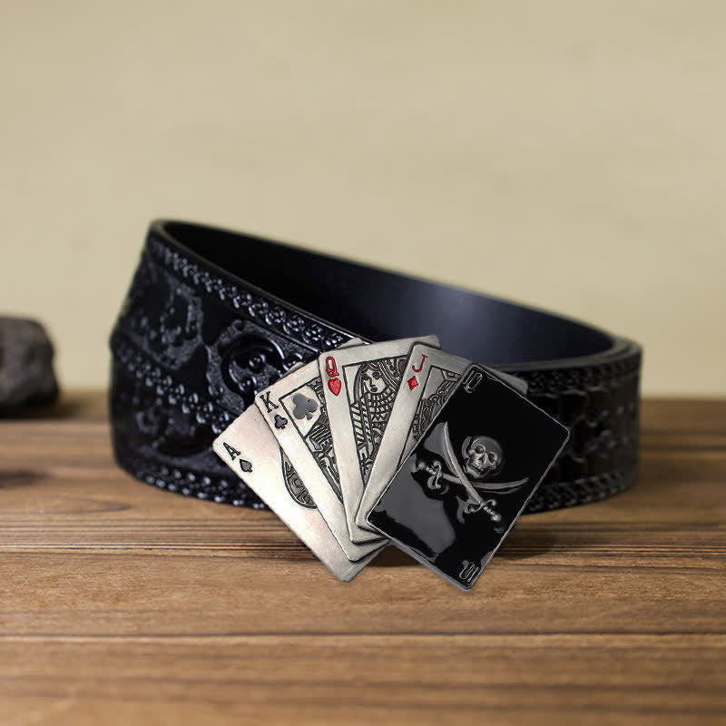 Ceinture en cuir à boucle Poker Flush Skull Pirate DIY pour homme