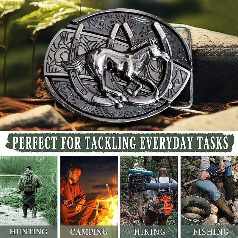 Ceinture en cuir pour homme avec couteau pliant caché et cheval galopant - image 6