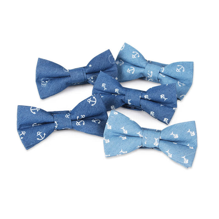 Nœud papillon en coton à imprimé tête de mort et arête de poisson bleu style britannique pour homme