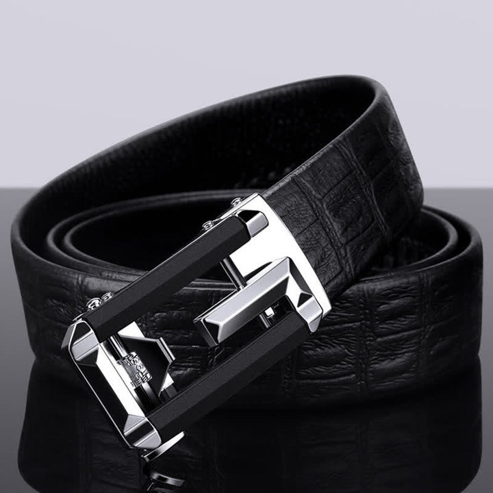 Ceinture en cuir à boucle automatique creuse à imprimé crocodile pour homme