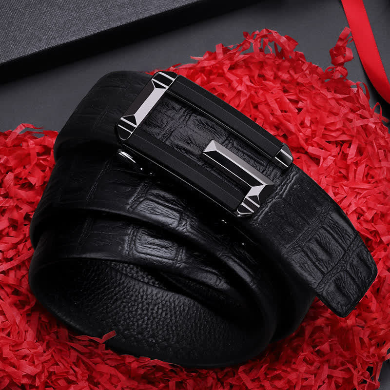 Ceinture en cuir à boucle automatique creuse à imprimé crocodile pour homme