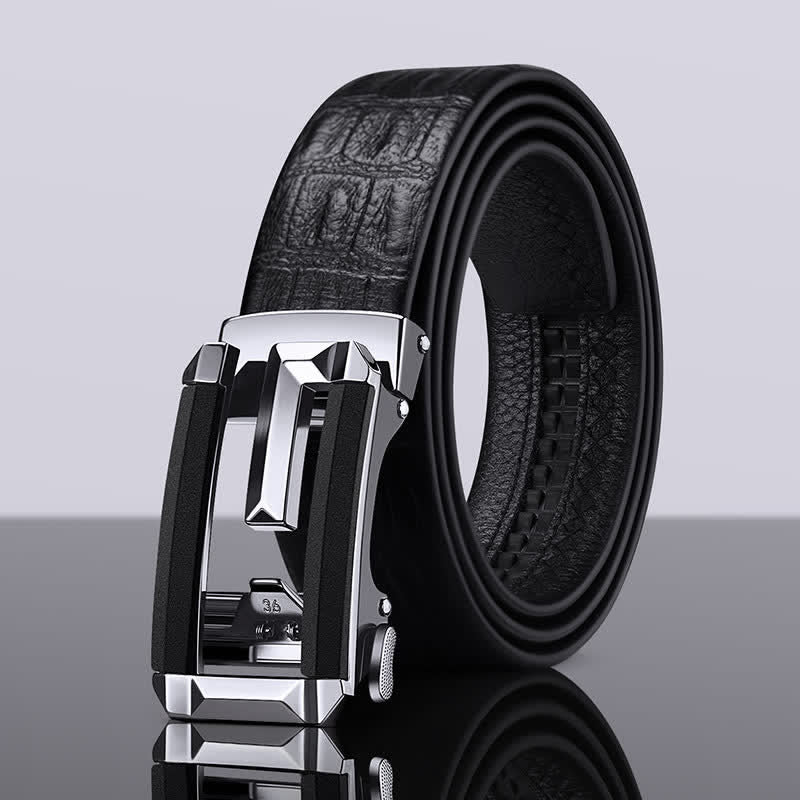 Ceinture en cuir à boucle automatique creuse à imprimé crocodile pour homme