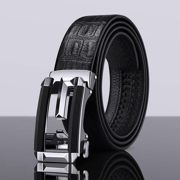 Ceinture en cuir à boucle automatique creuse à imprimé crocodile pour homme
