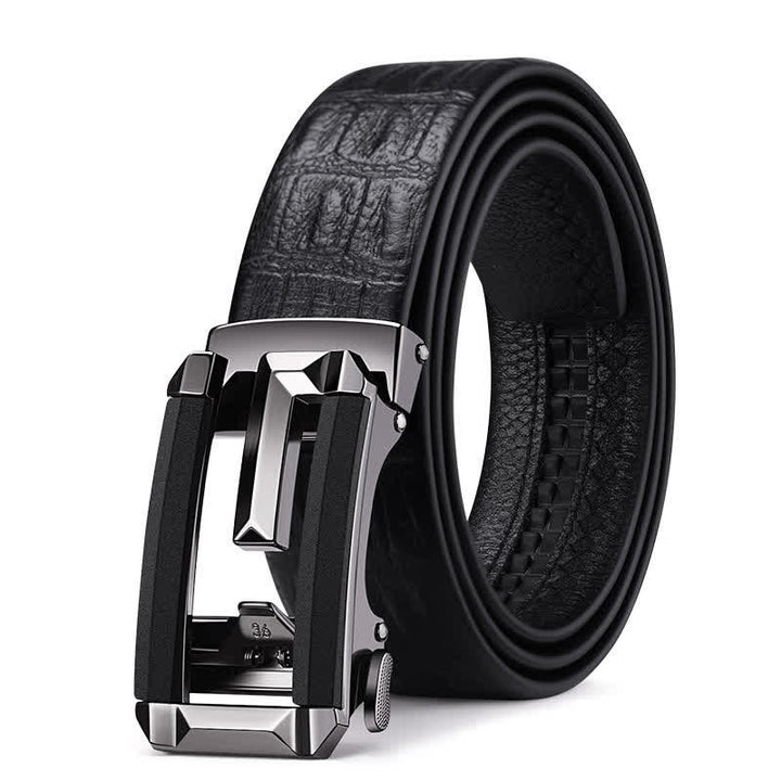 Ceinture en cuir à boucle automatique creuse à imprimé crocodile pour homme