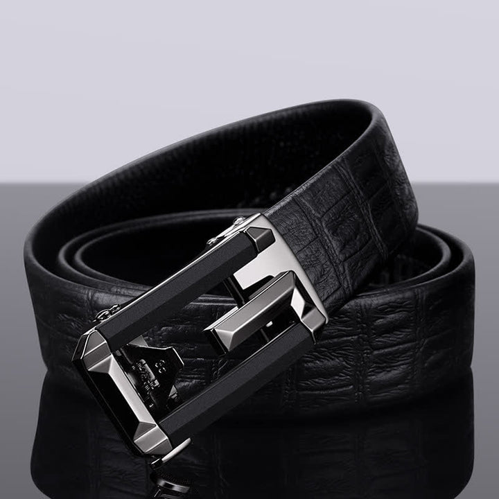Ceinture en cuir à boucle automatique creuse à imprimé crocodile pour homme