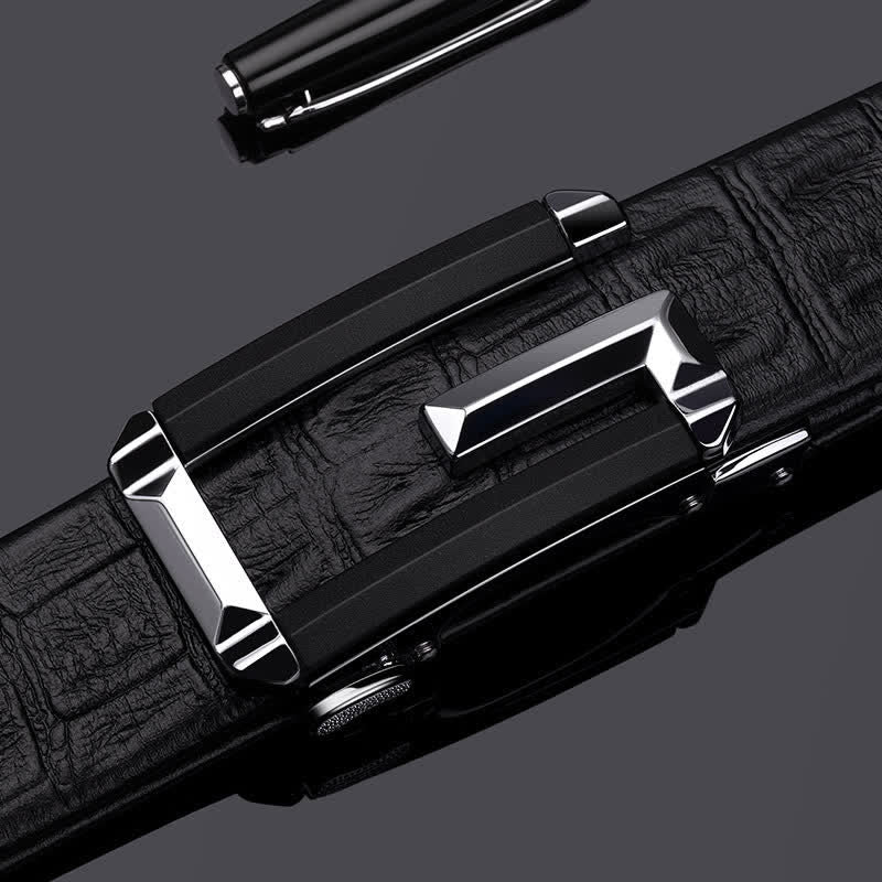 Ceinture en cuir à boucle automatique creuse à imprimé crocodile pour homme