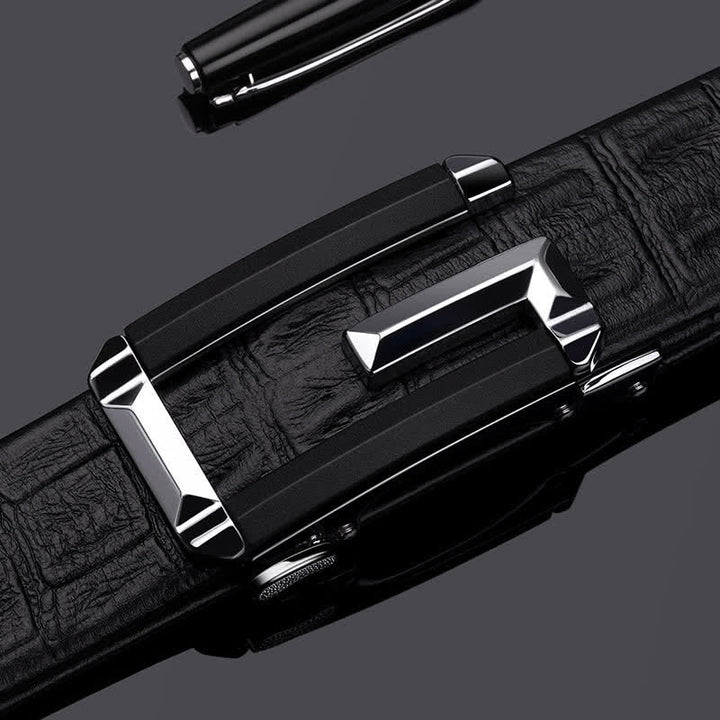 Ceinture en cuir à boucle automatique creuse à imprimé crocodile pour homme