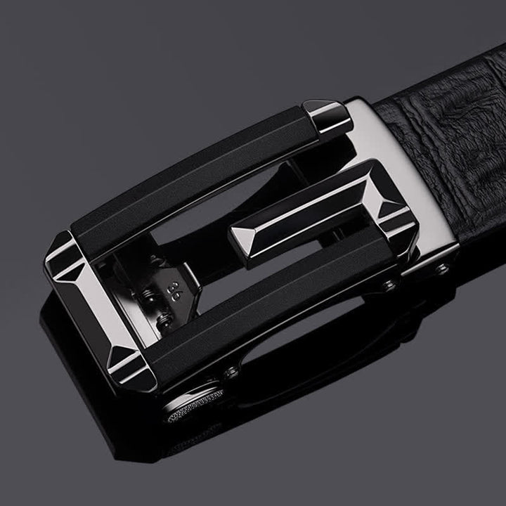 Ceinture en cuir à boucle automatique creuse à imprimé crocodile pour homme