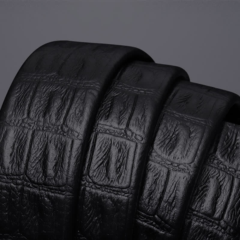 Ceinture en cuir à boucle automatique creuse à imprimé crocodile pour homme