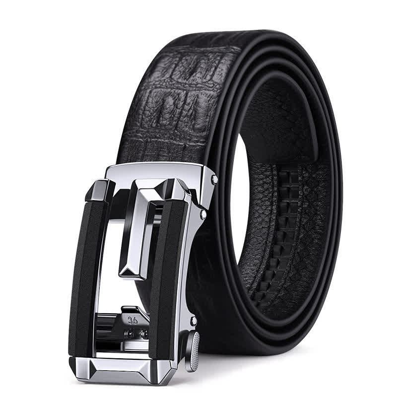 Ceinture en cuir à boucle automatique creuse à imprimé crocodile pour homme