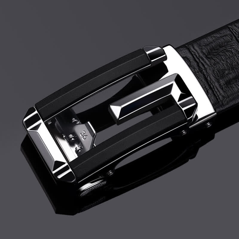 Ceinture en cuir à boucle automatique creuse à imprimé crocodile pour homme