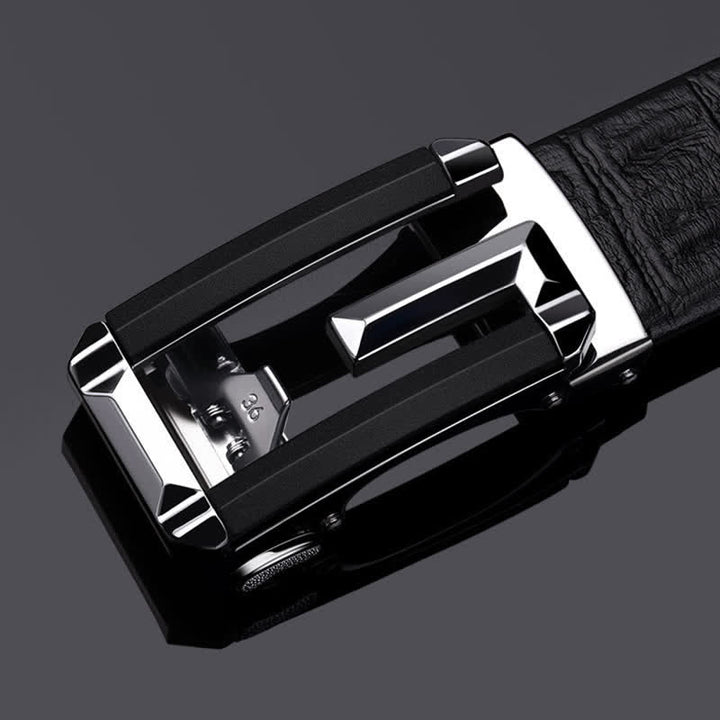 Ceinture en cuir à boucle automatique creuse à imprimé crocodile pour homme
