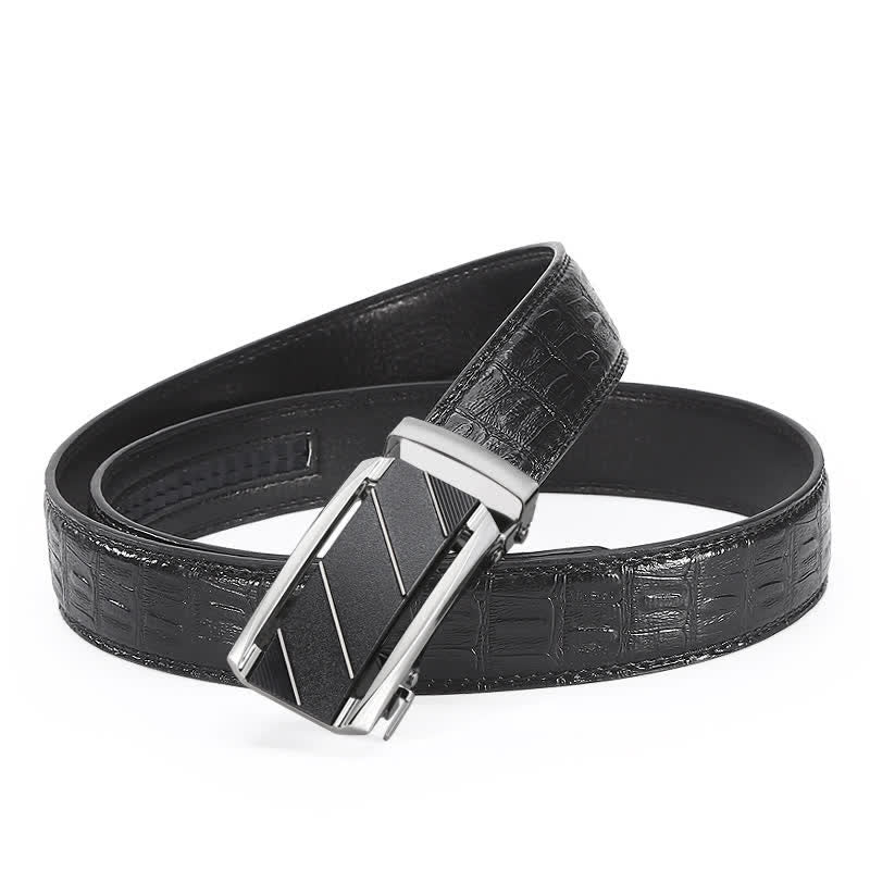 Ceinture en cuir à boucle automatique pour homme avec imprimé crocodile noir et argent