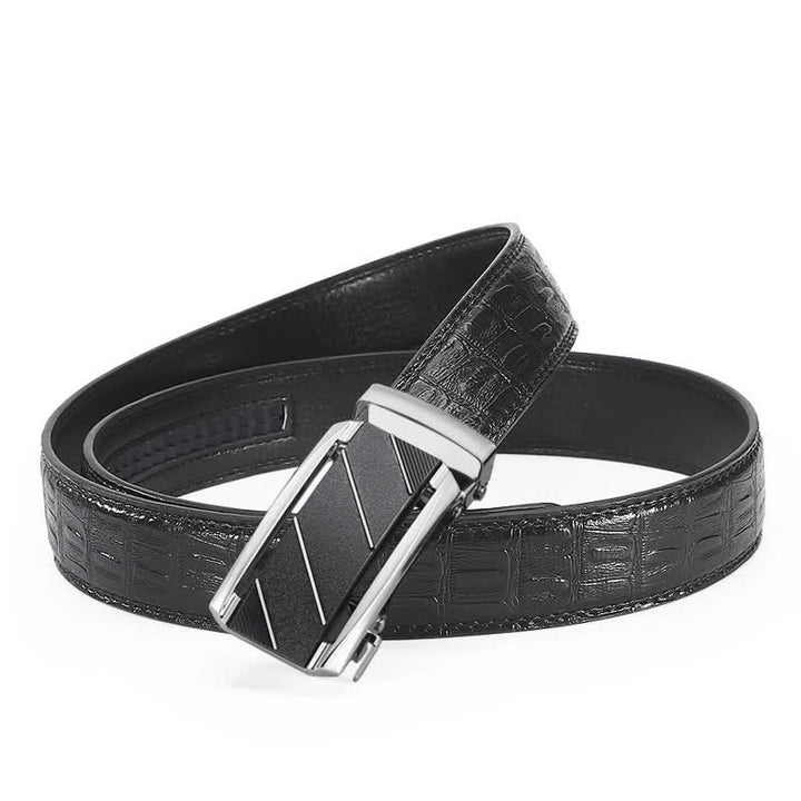 Ceinture en cuir à boucle automatique pour homme avec imprimé crocodile noir et argent