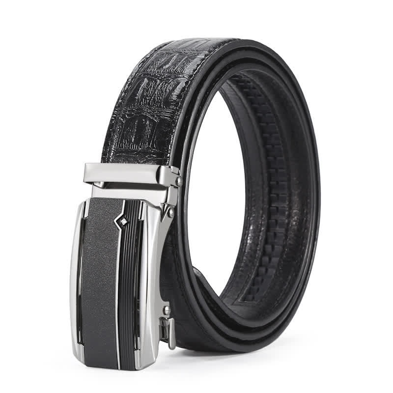 Ceinture en cuir à boucle automatique pour homme avec imprimé crocodile noir et argent