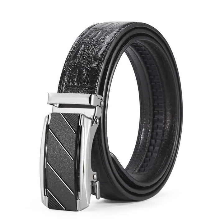 Ceinture en cuir à boucle automatique pour homme avec imprimé crocodile noir et argent
