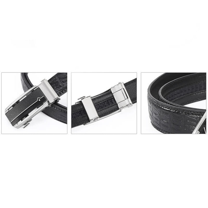 Ceinture en cuir à boucle automatique pour homme avec imprimé crocodile noir et argent
