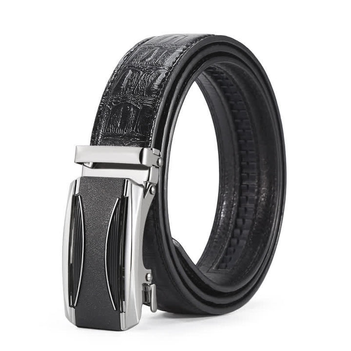 Ceinture en cuir à boucle automatique pour homme avec imprimé crocodile noir et argent