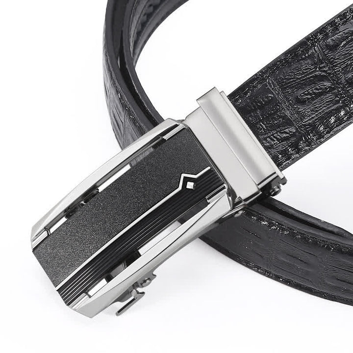 Ceinture en cuir à boucle automatique pour homme avec imprimé crocodile noir et argent